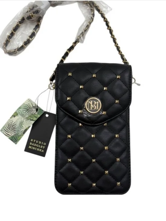 Badgley Mischka Black Quilted Crossbody Phone Bag with Gold Hardware - Picture 8 of 8